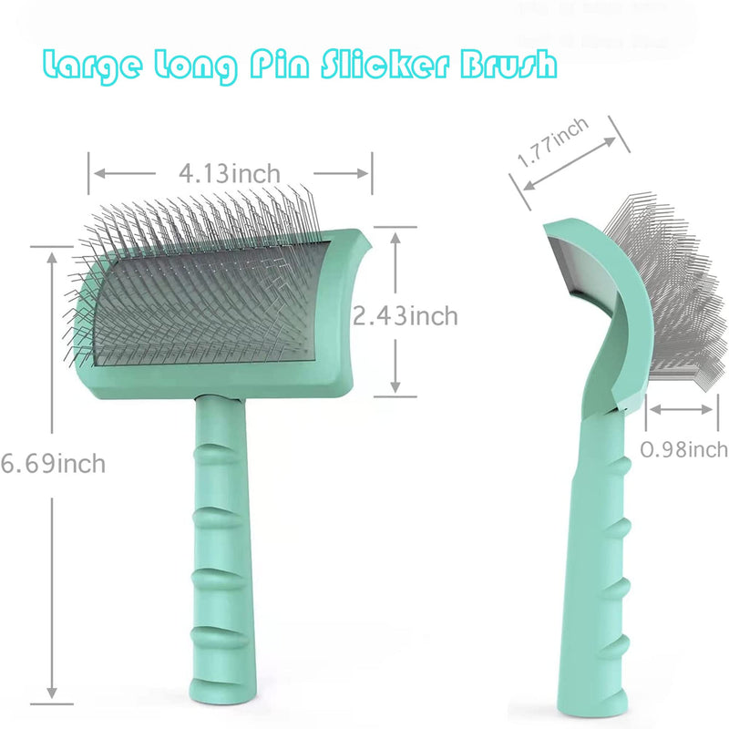 TinyPoint Large Slicker Brush for Dogs,Cats,Extra Long Pin Shedding Brush for Long Haired Dog,Cat, Pet Grooming Wire Brush for Thick Undercoat Curly Hair,25mm(1"),Green Green - BeesActive Australia
