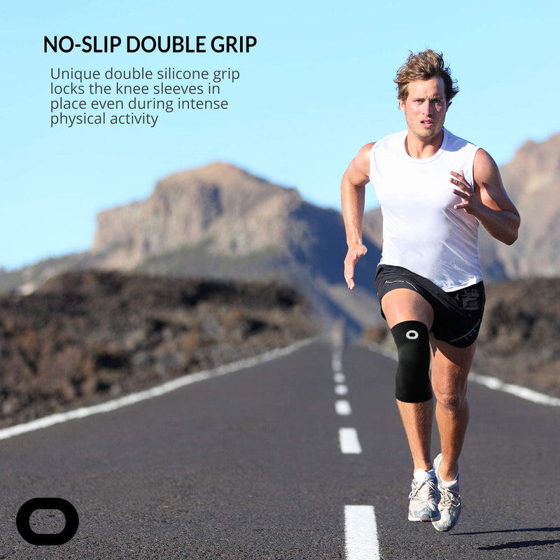 Crucial Compression Knee Sleeve (1 Pair) - Best Knee Braces for Knee Pain for Men & Women - Non-Slip Knee Support for Running, Weightlifting, Basketball, Gym, Workout, Sports Medium (18.0-20.0") Measure 3" Above Kneecap Black - BeesActive Australia