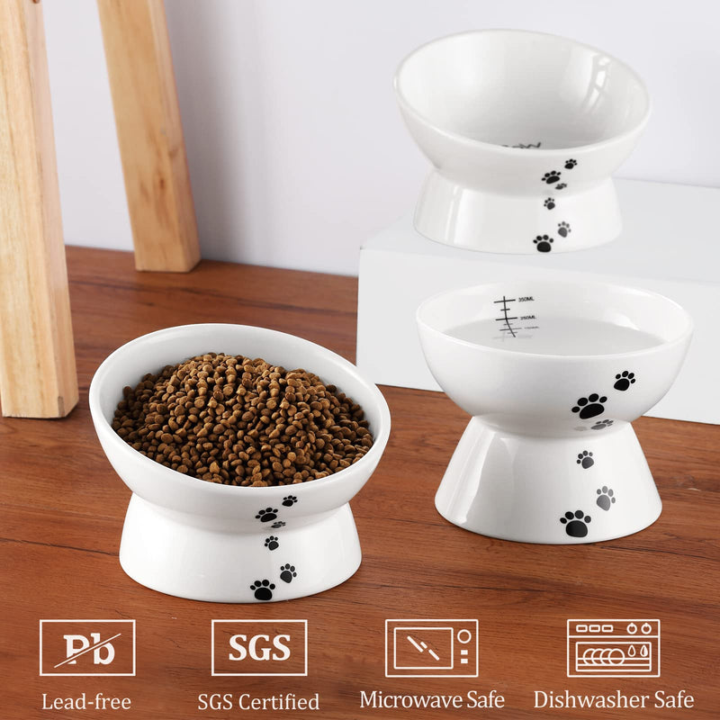 Yedio Porcelain Raised Cat Bowls, Cat Food Bowl with Anti Slip Band, Stress Free, Elevated Porcelain Pet Bowl Protect Pet's Spine, Backflow Prevention, Dishwasher Safe, White 15 oz - BeesActive Australia