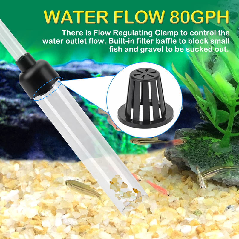 fishkeeper Fish Tank Cleaning Tools Gravel Vacuum for Aquarium, 80GPH/256GPH Fish Tank Vacuum Gravel Cleaner with Hanging Clip & Flow Control Clamp Small - BeesActive Australia