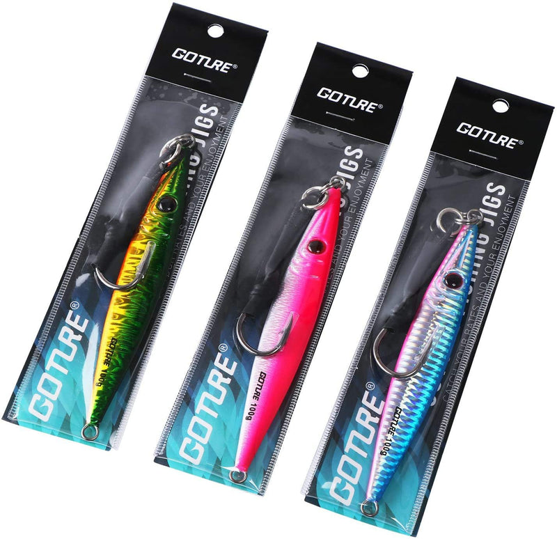 [AUSTRALIA] - Goture Lead Vertical Jigs Saltwater Artificial Bait Boat Fishing Lures Jigging Lures Multi Colors (Pack of 3) 7.05oz 