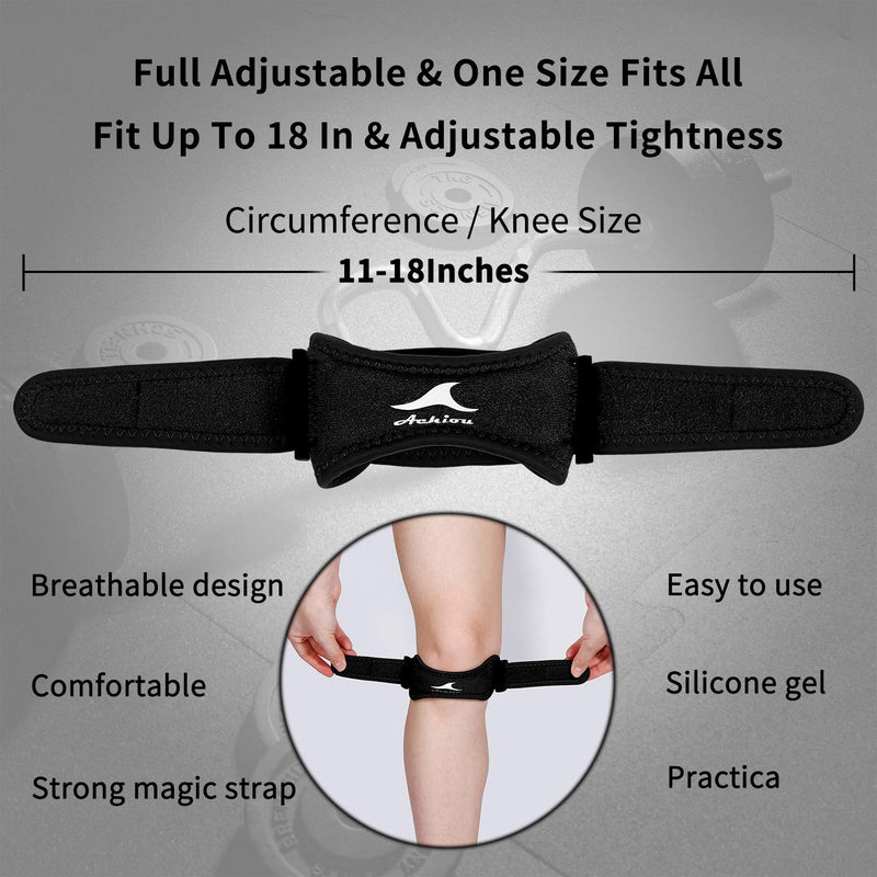 Achiou 2 Pack Patellar Tendon Support Strap, Knee Pain Relief with Silicone, Adjustable Knee Band, Knee Strap for Gym, Running, Hiking, Weight Lifting Black/Knee strap - BeesActive Australia