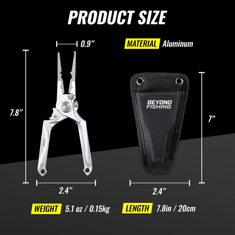 Beyond Fishing Pro Aluminum Series 8 Inch Multifunction Fishing Pliers, Saltwater Resistant Fishing Gear, Tungsten Carbide Cutters, Corrosion Resistant Teflon Coating With Sheath Black - BeesActive Australia