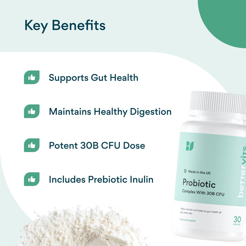 BetterVits Probiotic Complex | 30B CFU | Gut Health | Digestion | Bloating | IBS | with Prebiotic - BeesActive Australia