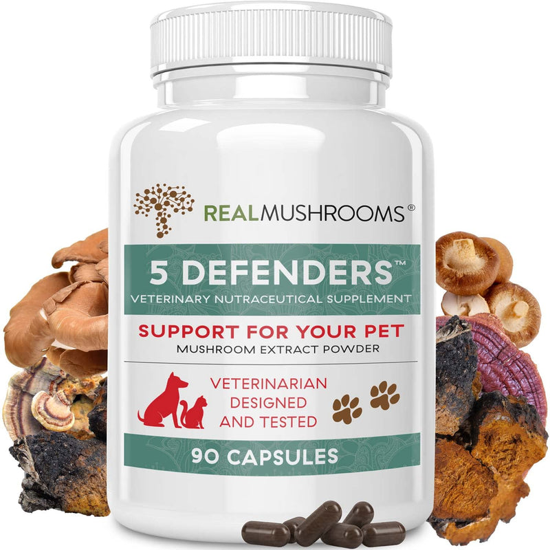 Real Mushrooms 5 Defenders for Pets (90ct) and Lions Mane for Pets (120ct) - Bundle for Immune Strength & Cognition - Vegan, Non-GMO, Gluten-Free, Grain-Free Mushroom Pet Supplements - BeesActive Australia