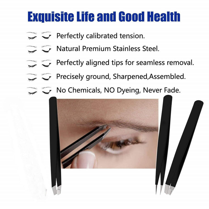 Eyebrow Tweezers, 3 Piece Professional Stainless Steel Precision Tweezers for Eyebrows Plucking, Ingrown Hair Remover and Facial Hair - BeesActive Australia