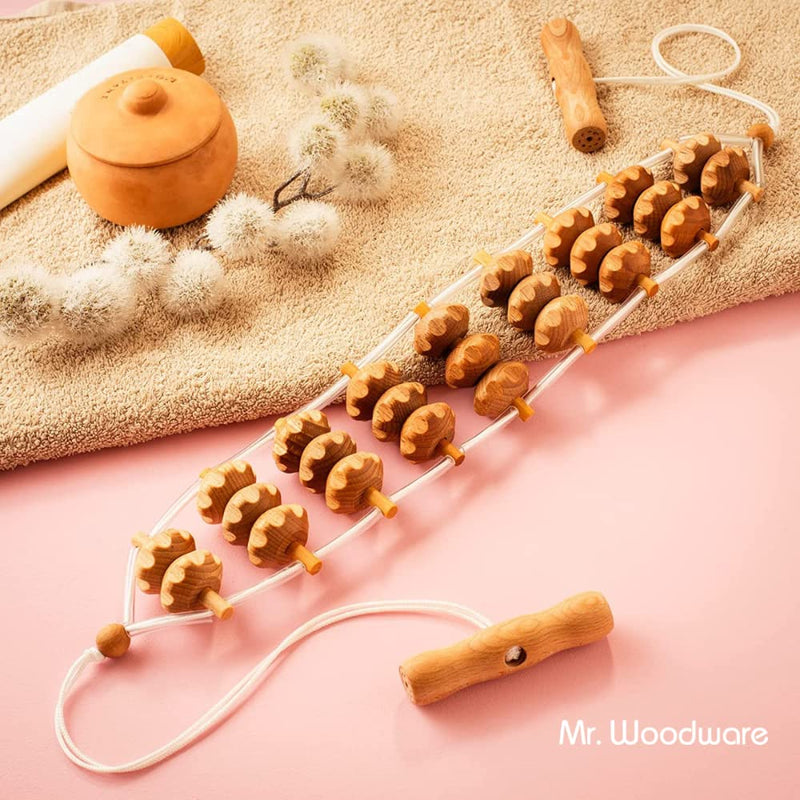Mr.Woodware Rope Back Massager - 47.2 inches Lymphatic Drainage Massager Tool for Back, Neck, Legs, Waist, Body Pain Relief and Massage Therapy - Anti Cellulite Wooden Massage Roller for Maderoterapia Rope Massager - BeesActive Australia