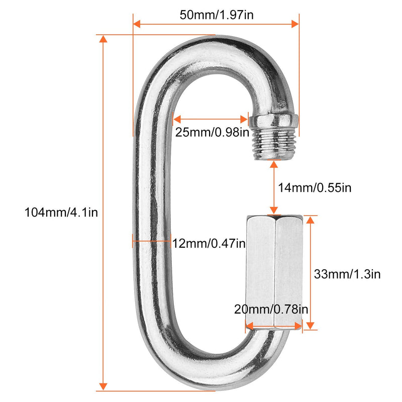 STARVAST 12mm Quick Link Oval Carabiner 2pcs M12 Stainless Steel Quick Links Chain Connector Heavy Duty Locking Carabiner for Outdoor Activities (Hooking Trailer, Swing Set) and Indoor Equipment - BeesActive Australia