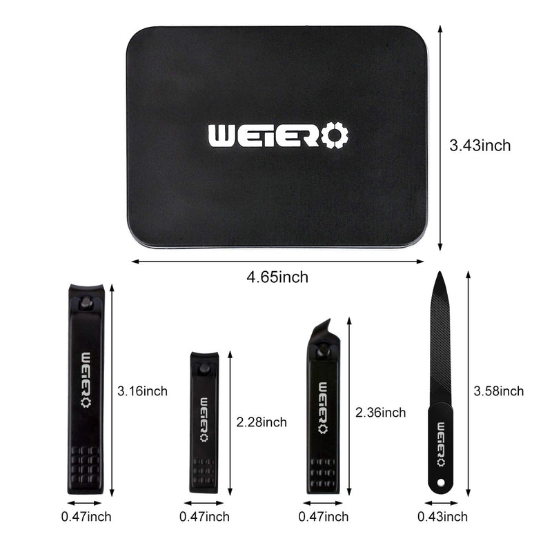 WEIERO Nail Clippers, 4 in 1 Manicure & Pedicure Sets Toenail Tool Kits: Black Matte Stainless Steel Curved Clippers, Oblique Clipper & Nail File, Toenail Clipper With Storage Case - BeesActive Australia