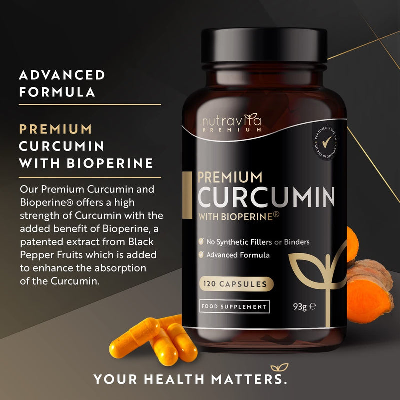 Premium Curcumin 95% Curcuminoids with Bioperine� - 120 High Strength Vegan Capsules - Turmeric Curcumin and Bioperine� (Black Pepper Extract) to Enhance Absorption - Made by Nutravita - BeesActive Australia