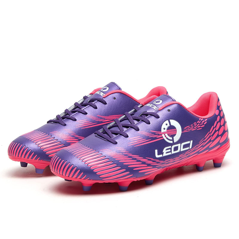 LEOCI Men's Women's Firm Ground Soccer Cleats Outdoor/Indoor Boys Girls Professional Futsal Football Training Sneakers 8.5 Women/7.5 Men Purple - BeesActive Australia
