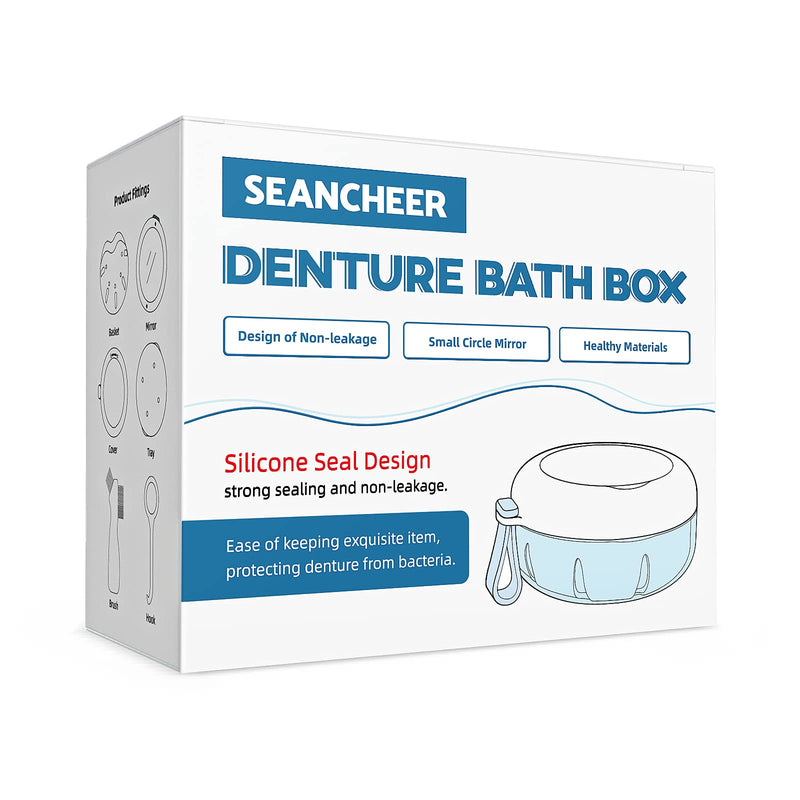 Denture Bath Box, Retainer Case for Braces, Leakproof Portable Retainer Box, Denture Cleaning Kit with Cleaner Brush Carabiner, Strainer & Mirror, Denture Cup for Aligner Retainer Mouth Guard White 3.74 x 3.74 x 1.96 inch - BeesActive Australia