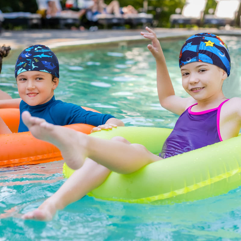 Kids Swim Caps 3 Pieces Shark Dolphin Bathing Swimming Hats Unisex Polyester Bathing Cap Shower Pool Cap Summer Swimming Caps for Boys Girls Long Short Hair - BeesActive Australia