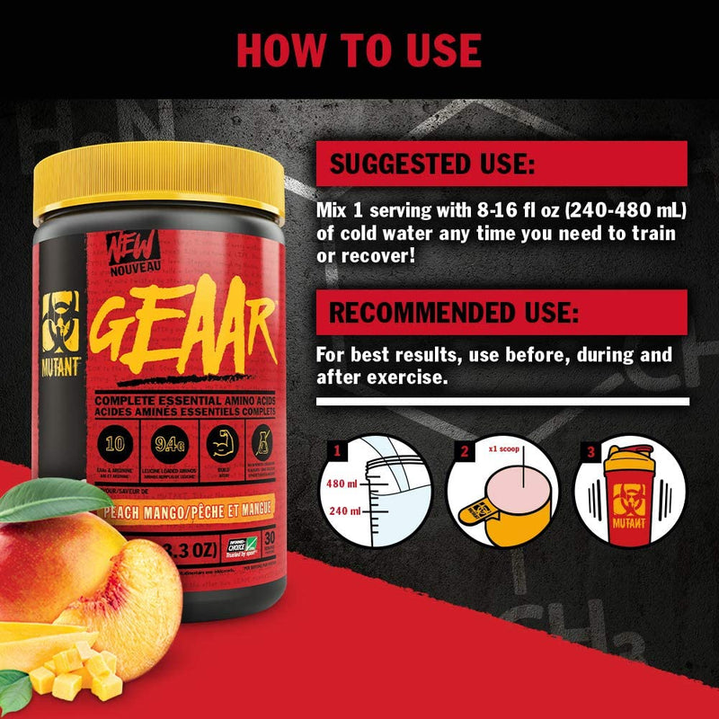 MUTANT GEAAR | 9.4g of EAA Powder + Arginine, 7g BCAAs, 4g Leucine, Electrolytes, Coconut Water, No Artificial Colours or Flavours | 30 Servings | Tropical Fruit Punch | 378g 378 g (Pack of 1) - BeesActive Australia
