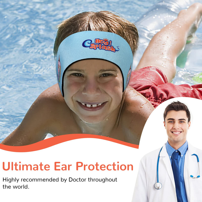 HeySplash Swimming Headband, Ear Band Swimmer Ear Protection, Elastic Neoprene Ear Guard and Hair Guard for Kids, Toddlers and Adults, Designed to Keep Water Out and Hold Earplugs in Blue Medium (Pack of 1) - BeesActive Australia