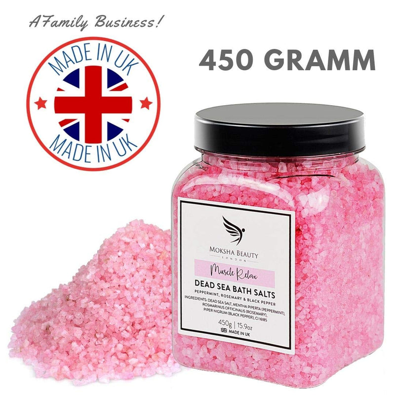 Bath Salts Muscle Soak - Made in UK (450g) Natural Dead Sea Salts for Women, Men, Girls and Kids. Luxury Detox with Essential Oils Muscle Relax - BeesActive Australia