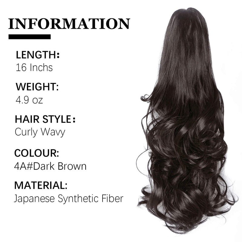Yamel Ponytail Extension 16" Long Curly Wavy Claw Jaw Clip in Synthetic Hairpiece Pony Tail Tale Ponytail Hair Extensions 4A# Dark Brown - BeesActive Australia