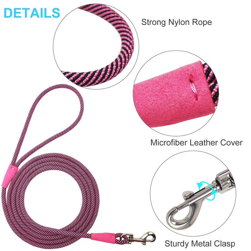 Boswany Small Dog Leash 7FT, Lightweight Nylon Rope Leash for Puppy Pets, Cats, Small Animals Medium Dogs Walking 7 FT Pink - BeesActive Australia