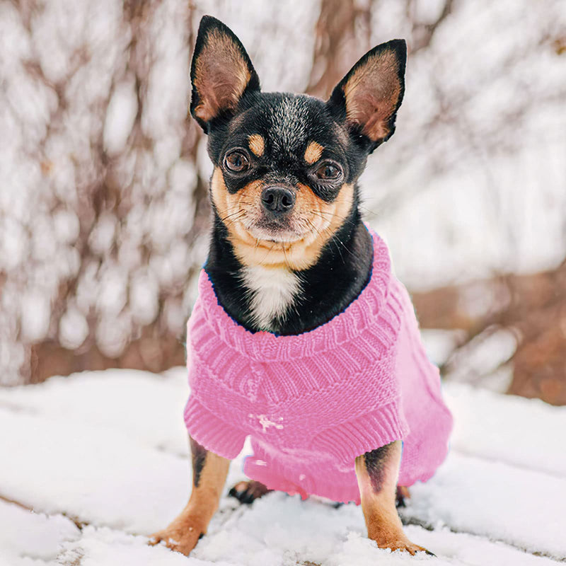 Set of 2 Dog Sweater for Small Dogs, Winter Warm Turtleneck Knitted Chihuahua Sweater, Girl Dog Clothes, Red Cute Pet Knitwear Sweaters Soft Puppy Cold Weather Outfits Doggie Cat Clothing Medium Pink+Green - BeesActive Australia