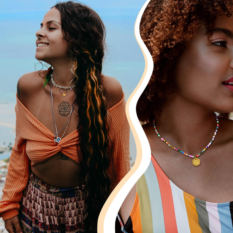 MPRAINBOW Colorful Beaded Initial Necklaces - Handmade Layered Gold Choker Summer Boho Letter Necklace Jewelry for Women Teen Girls Sister Friends,Beach Surfer Necklace Holiday Birthday Gift for Her A - BeesActive Australia