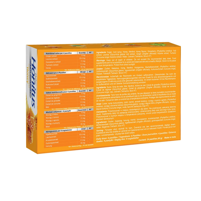 Dabur Honitus Herbal Lozenges | Effective Relief from Cough & Sore Throat Pain | Honey Flavor - 24 Lozenges - BeesActive Australia