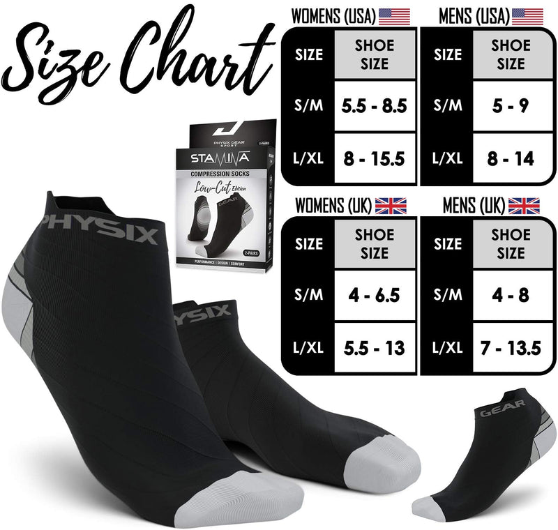 Low Cut Socks Men & Women - Ankle Compression Running Socks with Arch Support Small-Medium Black/Grey (2 Pairs) - BeesActive Australia