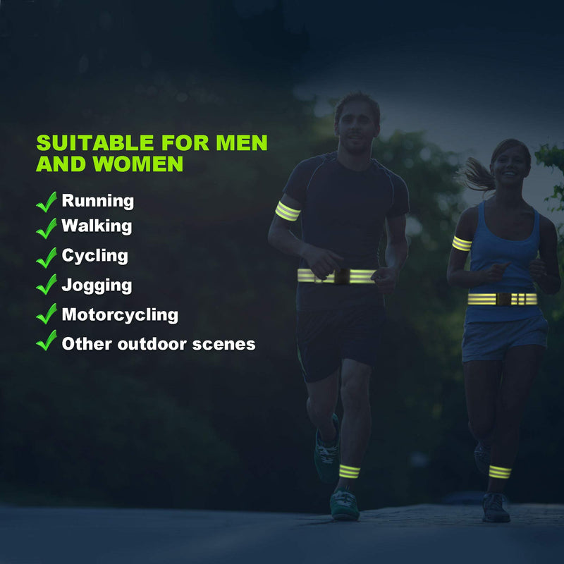 Morbeste 6 PCS Reflective Running Gear, High Visibility Glow Safety Reflective Belt or Sash, Lightweight Reflective Band Strap for Running, Walking, Cycling - Fits Women, Men, Kids Green - BeesActive Australia