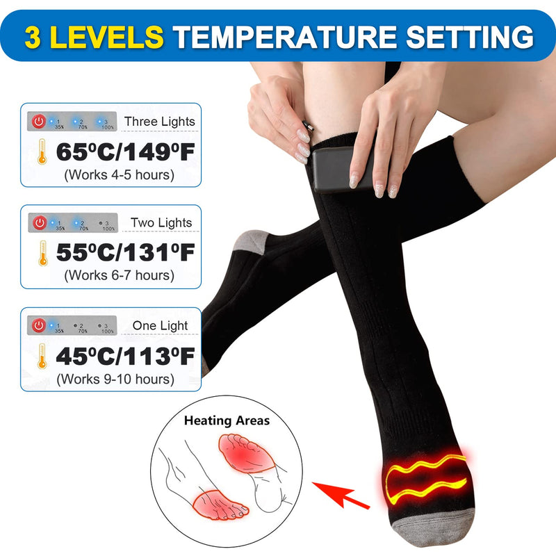 Heated Socks for Men Women, Winter Socks with 2x4000mAh Batteries Rechargeable Electric Socks Winter Warm Socks with 3 Heat Settings for Hunting , Winter Outdoors Sports Black - BeesActive Australia