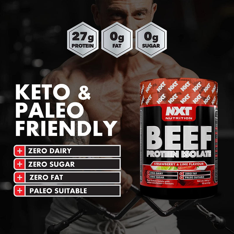 NXT Beef Protein Isolate 540g - High Protein Powder in Natural Amino Acids - Paleo, Keto Friendly - Dairy and Gluten Free | 540g (Strawberry & Lime) - BeesActive Australia