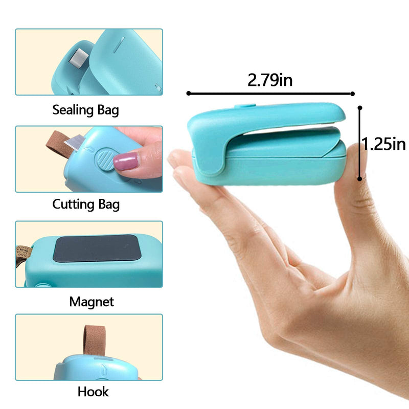 TYHJOY Mini Chip Bag Sealer, Handheld Heat Vacuum Sealer and Cutter, Portable Chip Bag Resealer Machine for Snack Plastic Fresh Bags Cookies - Green - Battery Not Included - BeesActive Australia
