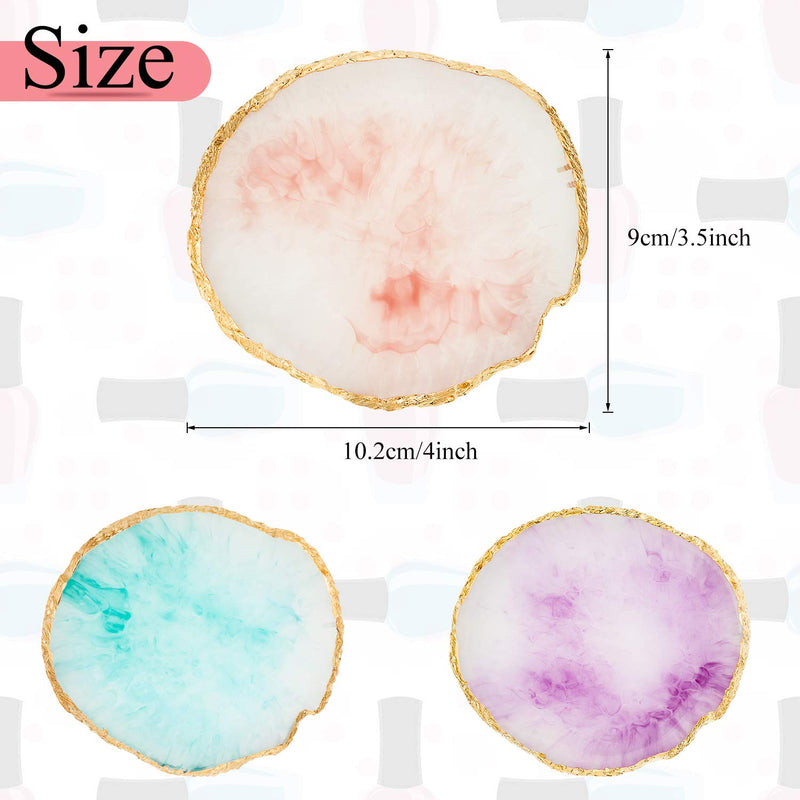 3 Pieces Nail Art Palettes Nail Mixing Palette Polish Color Mixing Plate Golden Edge Resin Nail Holder Nail Art Display Cosmetic Mixing Tools (Round Shape) Round Shape - BeesActive Australia