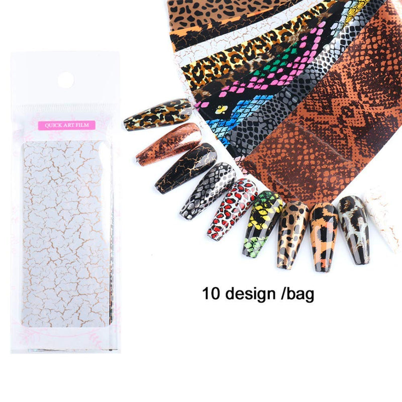 Snake Skin Nail Art Foil Transfer Decals Leopard Serpentine Python Pattern Nail Foil Adhesive Stickers 10 Sheets Animal Print Nail Art Supplies for Women Poly Nail Gel Nail Art DIY Decoration Manicure - BeesActive Australia