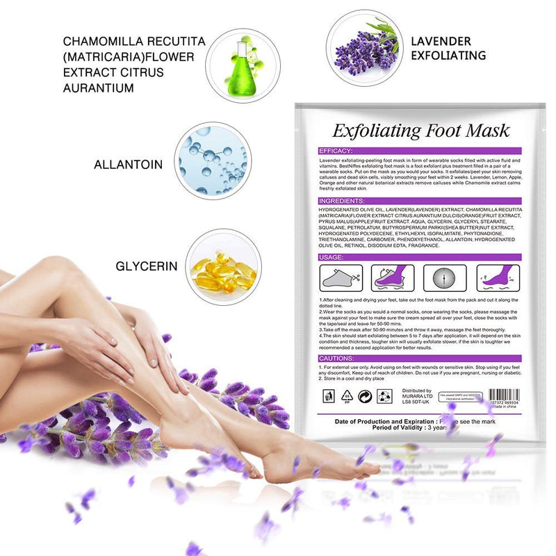 Foot Peel Mask -5 pack, Exfoliate Dead Skin & Calluses,Cracked Heels,Natural Moisturizing for Rough Heels, Baby Soft Smooth Touch Feet-Men &Women(Lavender) - BeesActive Australia