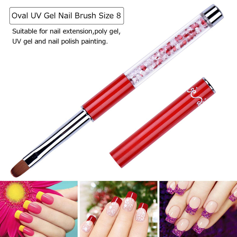 Ycyan 2Pcs Oval & Flat UV Gel Nail Brush Set Rhinestone Handle Professional Nail Art Tools Multi-colored - BeesActive Australia