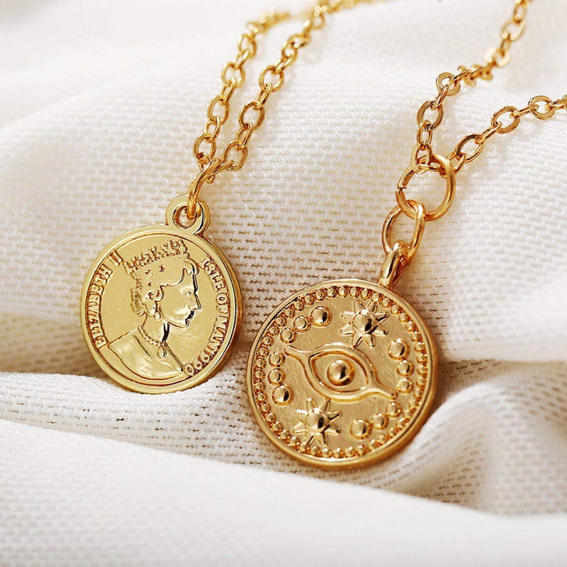 Funyrich Boho Layered Coin Necklace Gold Round Disc Necklaces Chain Sequins Pendant Necklace Jewelry for Women and Girls - BeesActive Australia