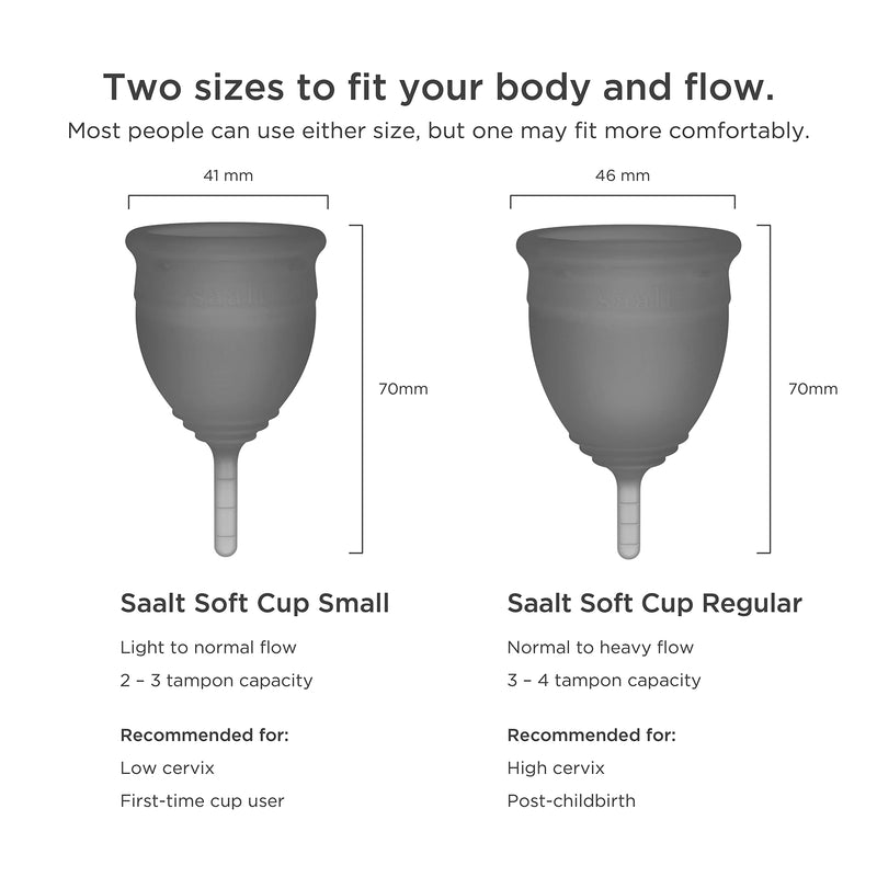 Saalt Soft Menstrual Cup - Super Soft and Flexible - Best Sensitive Cup - Wear for 12 Hours - Made in USA (Grey, Regular) Grey - BeesActive Australia