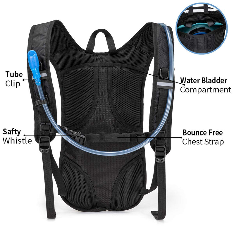 Hydration Backpack with 2L BPA Free Water Bladder - Lightweight Pack for Running Hiking Riding Camping Cycling Climbing Black - BeesActive Australia