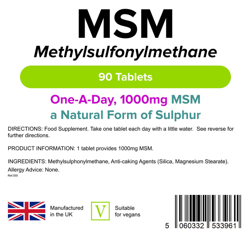 Lindens MSM 1000mg - 90 Vegan Tablets - Rich in Sulphur, Joint Support, Tissue, Joint Care Supplements | Natural Sulfur | (Methylsulfonylmethane) | (3+ Months Supply), UK Made, Letterbox Friendly - BeesActive Australia
