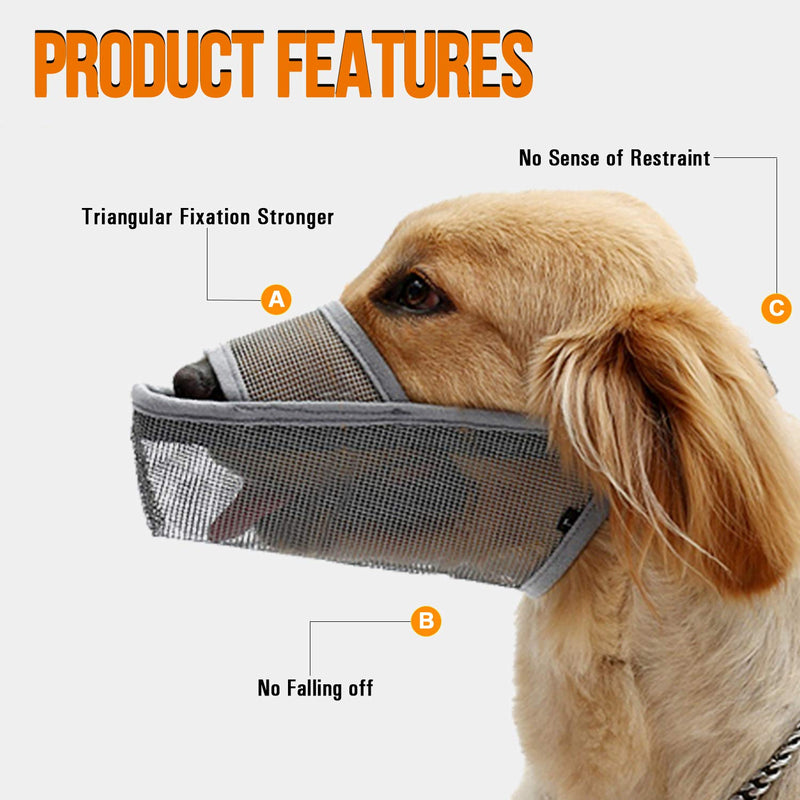 TANDD Dog Muzzle Soft Nylon Muzzle, Adjustable Breathable Mesh Dog Muzzle for Anti-Biting Anti-Barking Licking Medium Grey - BeesActive Australia