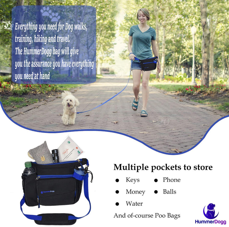 HummerDogg Dog Treat Bag with 15 Dog Poo Bags - Blue Dog Walking Bag - Adjustable Strap Dog Travel Bag with Bamboo Charcoal Odour Bag 7.5 x 2 x 9.8 inches - Neoprene Dog Treat Pouch with Bottle Holder - BeesActive Australia