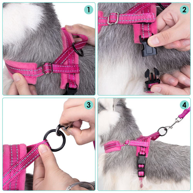 SlowTon No Pull Small Dog Harness and Leash Set, Puppy Soft Vest Harness Neck & Chest Adjustable, Reflective Lightweight Harness & Anti-Twist Pet Lead Combo for Small Medium Dogs XX-Small (Chest 11.5-15.0") A-Fuchsia - BeesActive Australia
