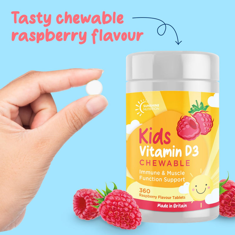 Vitamin D Chewable Supplements for Children 360 Raspberry Flavour Tablets by Sunshine Nutrition (Kids Chewable D3) Kids Chewable D3 - BeesActive Australia