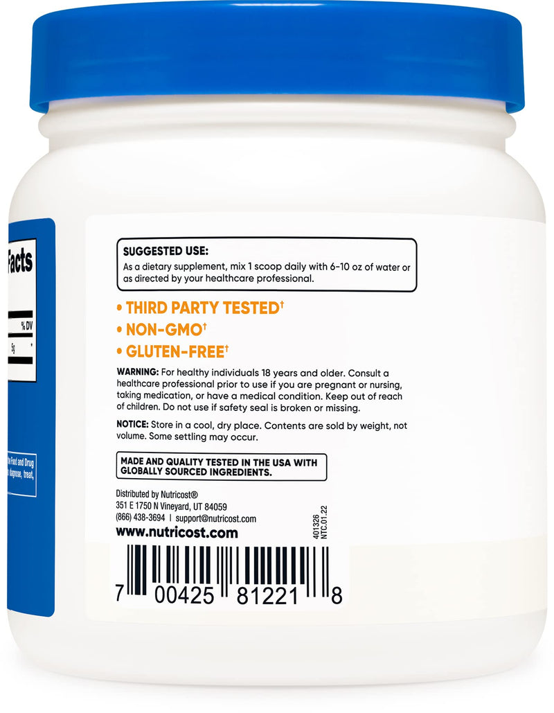 Nutricost L-Glutamine Powder (500 Grams) Unflavored - Gluten Free & Non-GMO, 100 Servings 1.1 Pound (Pack of 1) - BeesActive Australia