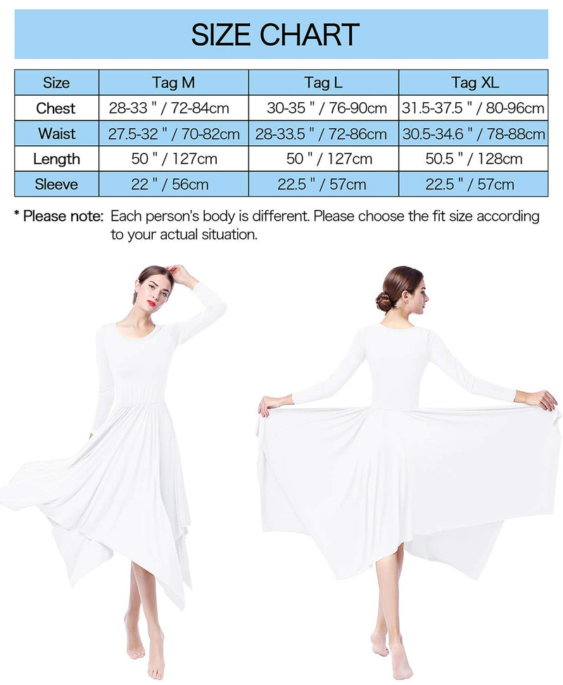 [AUSTRALIA] - ZX Women Long Sleeve Lyrical Dance Dress Worship Praise Liturgical Dancewear Ballet Ballroom Dance Costume 04a White Medium 