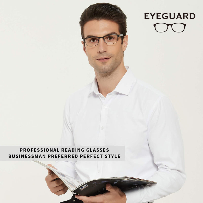 EYEGUARD Mens Reading Glasses, 1 Pair Rectangular Lightweight Metal Readers for Men Grey 2.5 Dioptres - BeesActive Australia