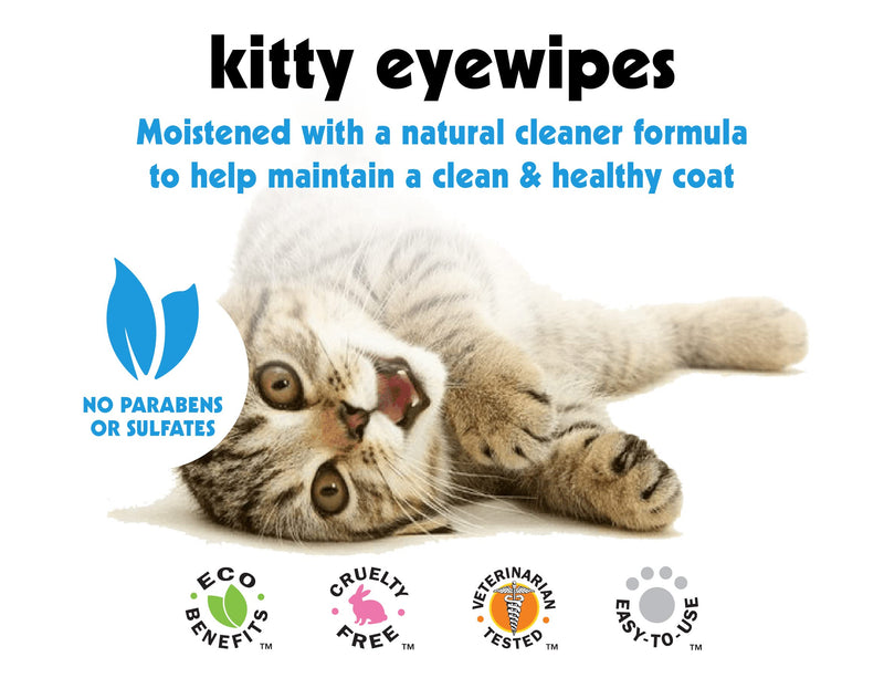 Petkin Kitty Eye Wipes, 40 Moist Wipes - Gentle Eye Cleaning Wipes Remove Dirt, Discharge, & Tear Stains - Safe, Convenient, Easy to Use Pet Wipes for Cats & Kittens - Ideal for Home or Travel - BeesActive Australia