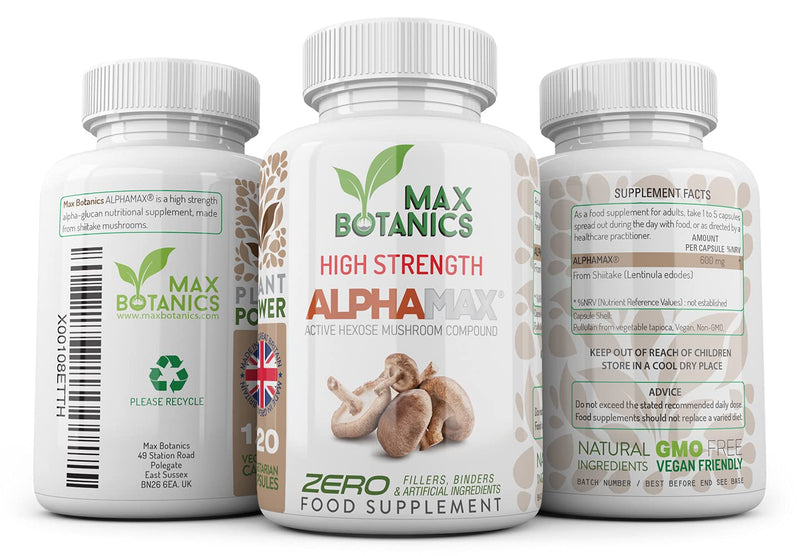 ALPHAMAX� Active Hexose Correlated Compound - High Strength Formula - 600mg - Made from Shiitake Mushrooms - No Additives - UK Made - GMP Standards (120 Capsule Bottle) 120 Count (Pack of 1) - BeesActive Australia