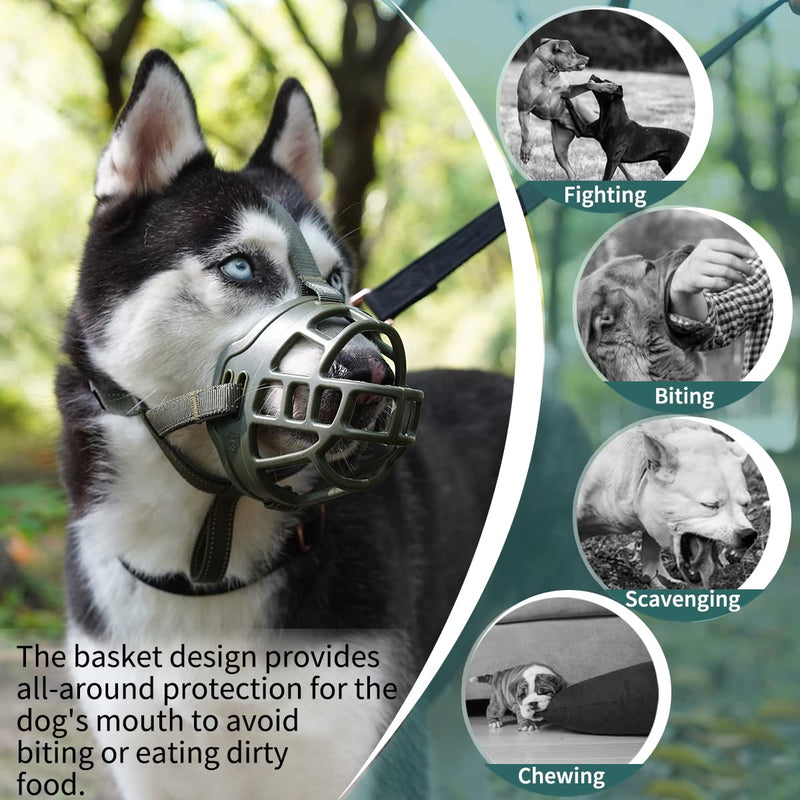 Dog Muzzle, Basket Muzzle for Small Medium Large Dogs, Soft Cage Muzzle for Biting Chewing, Allow Drinking Panting, Muzzle for German Shepherd Pitbull Rottweiler 3 (Snout 9¾-11") Green - BeesActive Australia