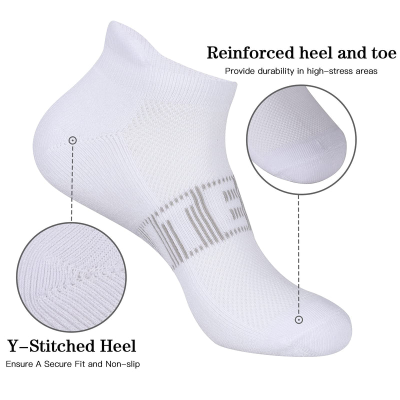 LITERRA Mens Ankle Socks 6 Pack Low Cut Athletic Running Cushioned Tab Socks 6 Pack White - BeesActive Australia