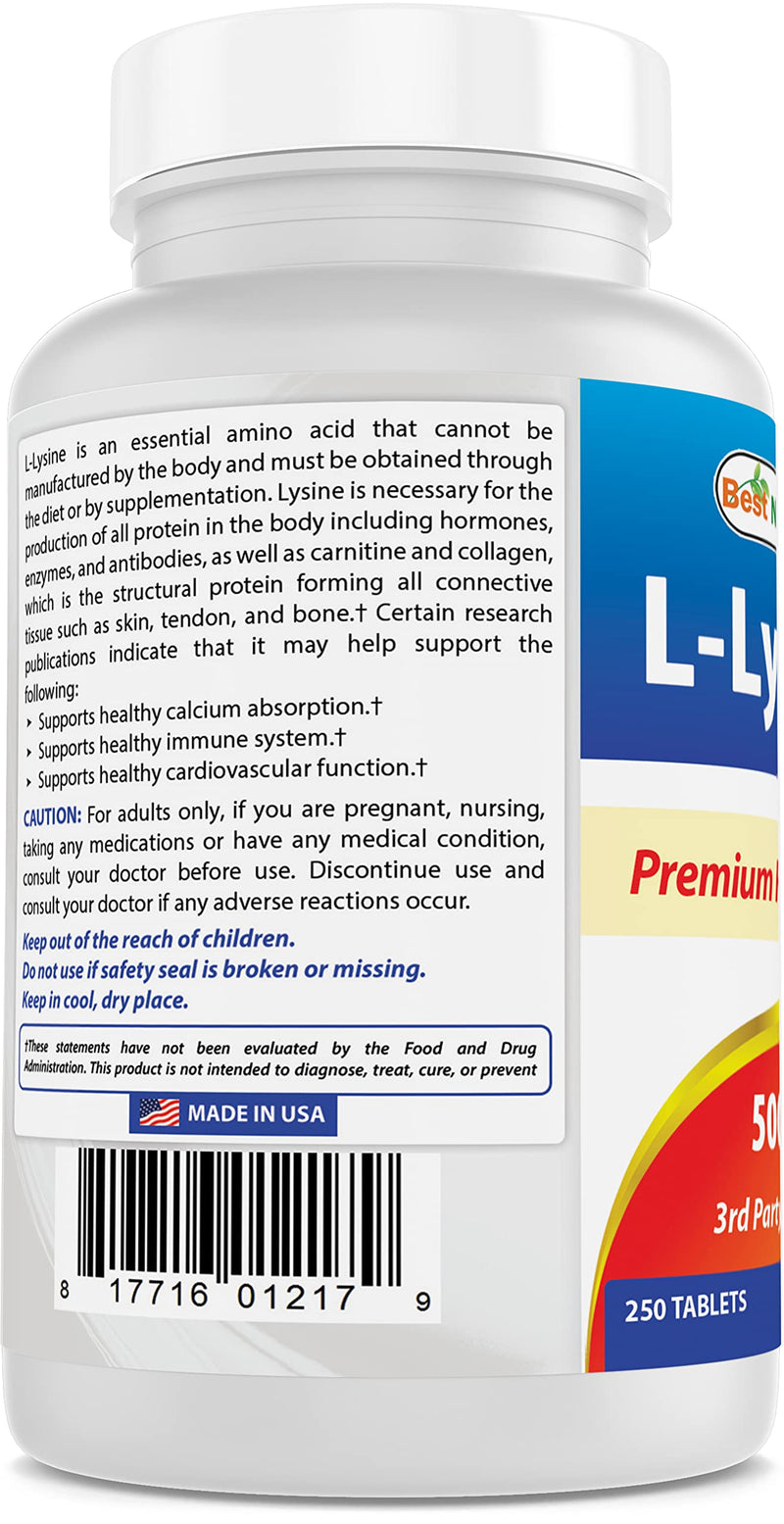 Best Naturals L-Lysine 500 mg 250 Tablets 250 Count (Pack of 1) - BeesActive Australia